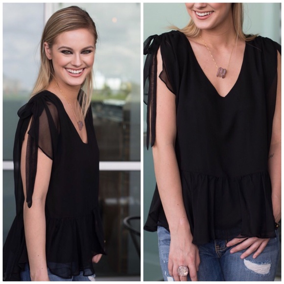 Amour Vert Tops - NWT Amour Vert Black Sheer Bow Sleeve Top